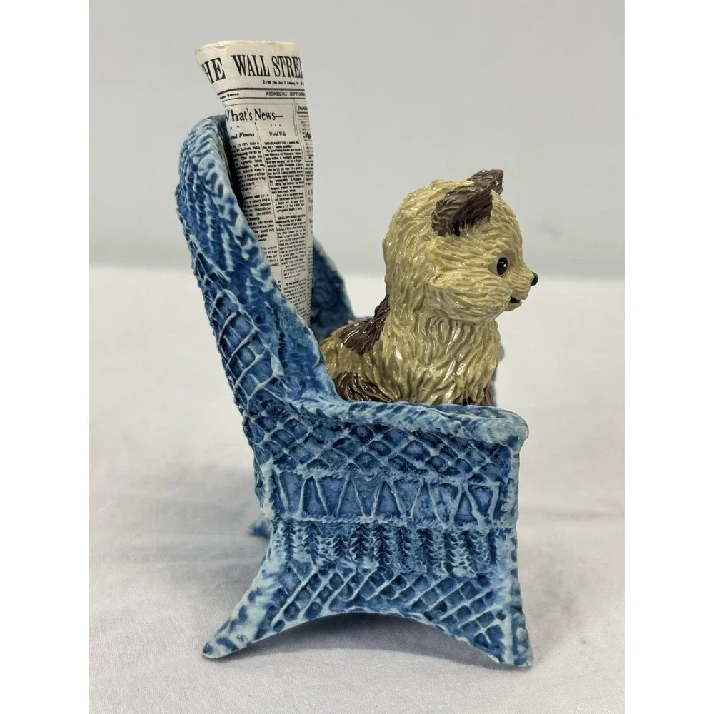 Mini Resin Cat Figure On Wicker Chair With Newspaper Crazy Cat Lady 3